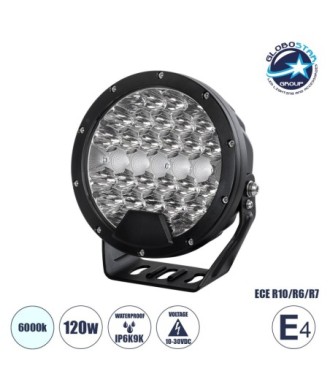 GloboStar® 85338 E4 Mark Vehicle & JEEP Work Lights - Φώτα Εργασίας για Οχήματα και JEEP LED High Power 120W DC 10-30V Αδιάβροχo IP6K9K Ψυχρό Λευκό 6000K M18 x Π7 x Υ19cm
